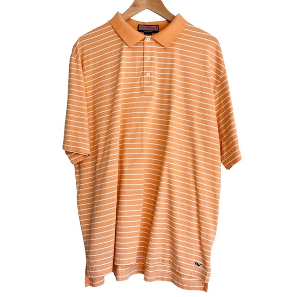 Vineyard Vines Men’s Striped Short Sleeve Polo Shirt Orange White Large - Picture 8 of 8
